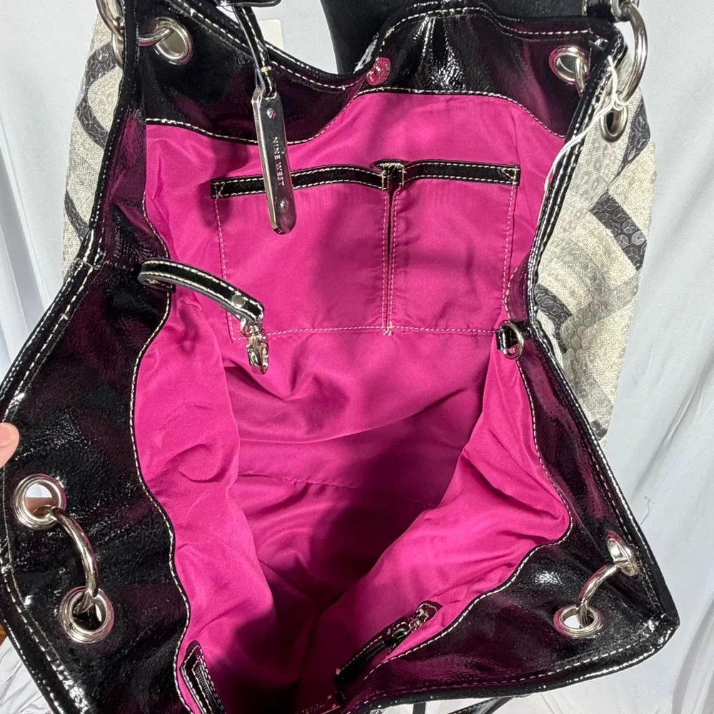 NWT Nine West Vegas Photo Sequin Tote Shoulder Hobo Bag Purse Gray Blk Vtg Y2K